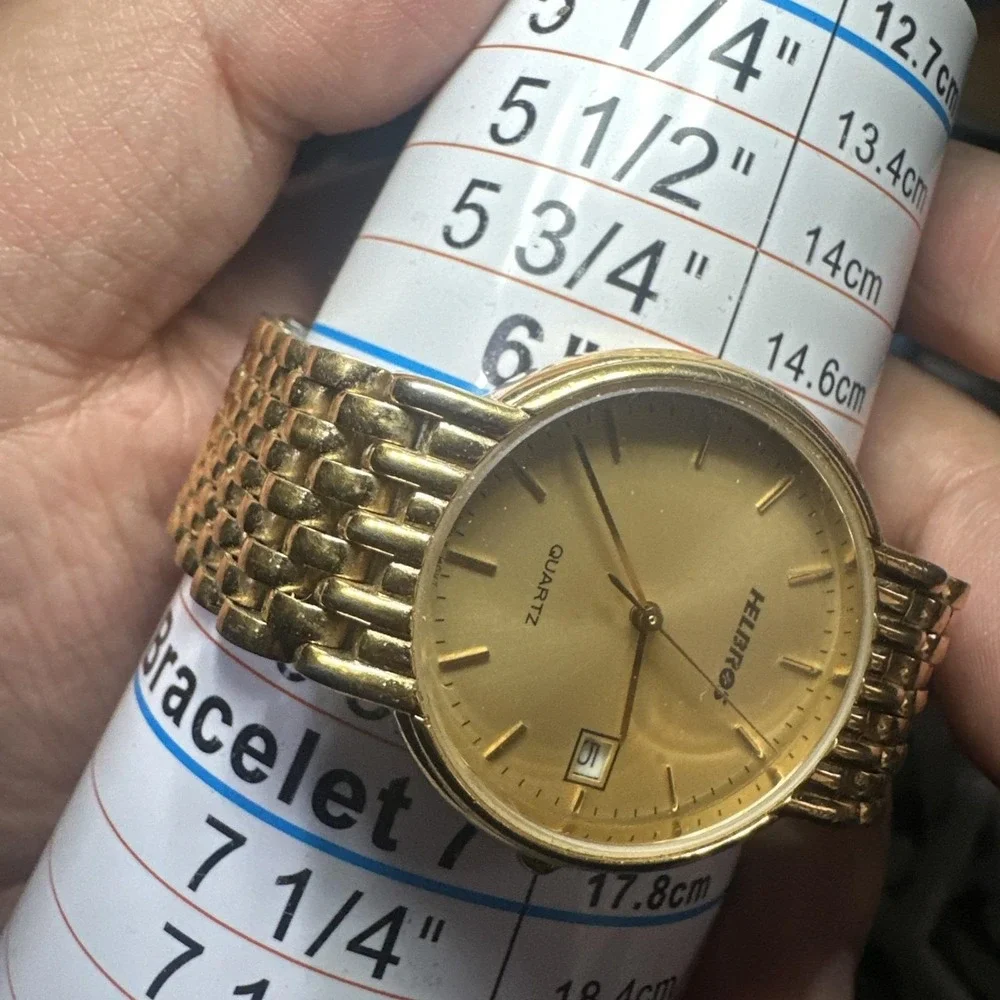 Works VTG Womens Helbros Gold Tone Quartz Big Dial 32mm Japan Running Fit 6.25in
